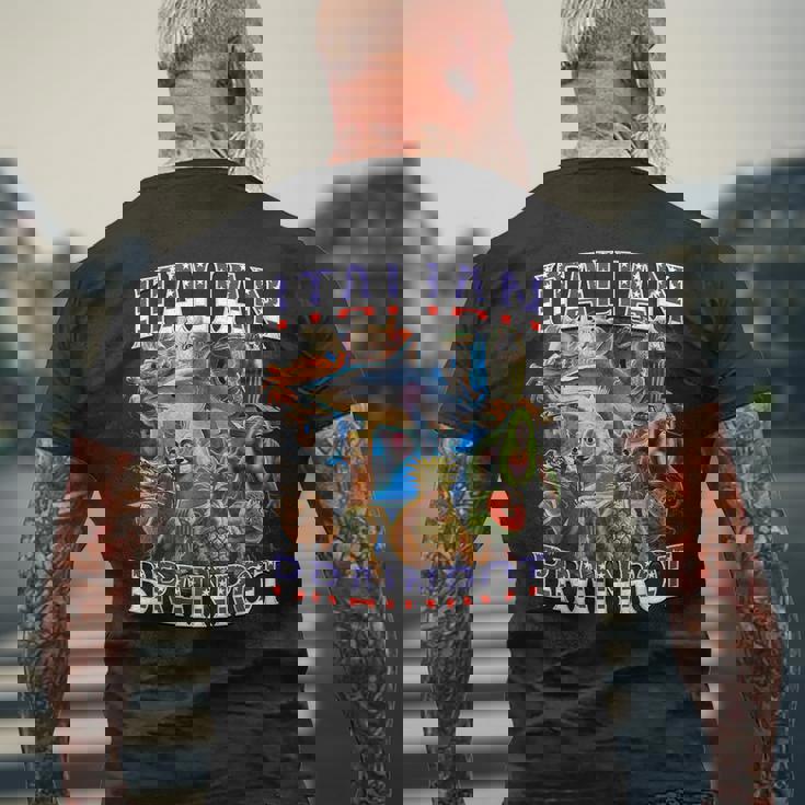 イタリアのブレインロットビッグミーム7月4日フラッグフット。 メンズTシャツ バックプリント 高齢者への贈り物