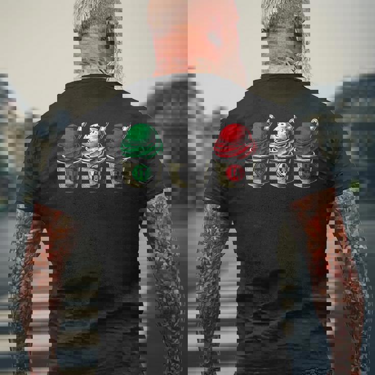 イタリア国旗カラーのイタリアジェラートカップ メンズTシャツ バックプリント 高齢者への贈り物