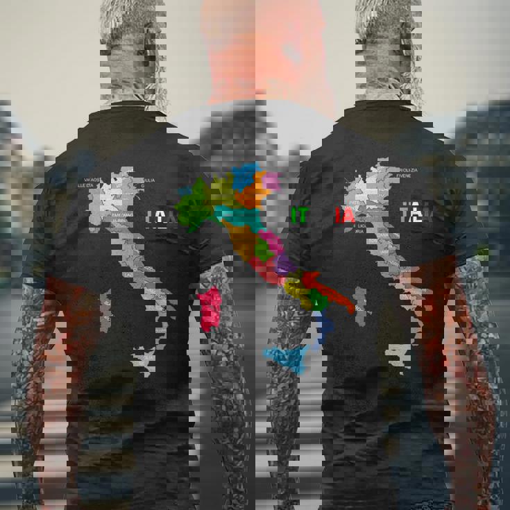 イタリア地図ブーツ 国旗 イタリア メンズTシャツ バックプリント 高齢者への贈り物