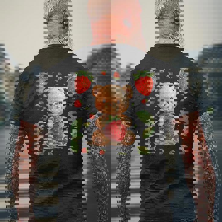 イチゴファンのための素敵なフルーツとテディベアのコスチューム メンズTシャツ バックプリント 高齢者への贈り物