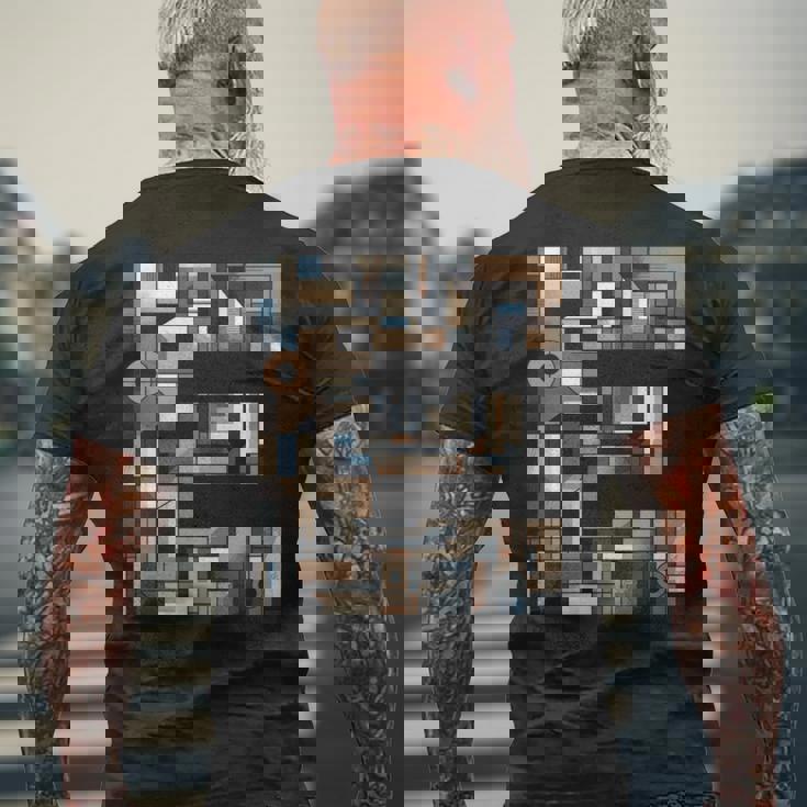 イニシャル 名前 文字 E アルファベット キュービズム アートスタイル 長袖tシャツ メンズTシャツ バックプリント 高齢者への贈り物