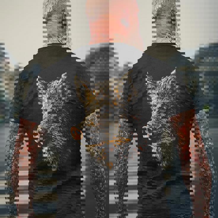 イノシシ 動物 モチーフ イラスト イノシシ メンズTシャツ バックプリント 高齢者への贈り物