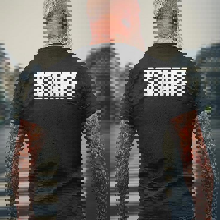 イベント、コンサート、ロード、クルーなどのスタッフ。 メンズTシャツ バックプリント 高齢者への贈り物