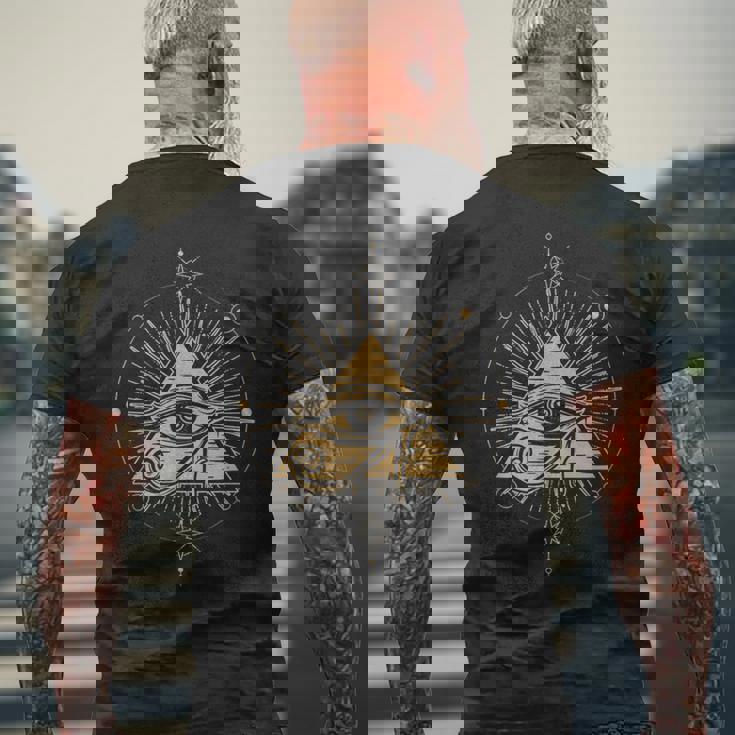 イルミナティ シンボル フリーメイソン トライアングル 陰謀 惑星 メンズTシャツ バックプリント 高齢者への贈り物