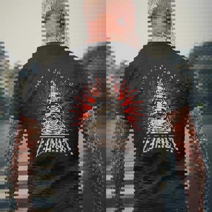 イルミナティは誰も信じない、誰も信じない、すべてを見る目、プロヴィデンス メンズTシャツ バックプリント 高齢者への贈り物
