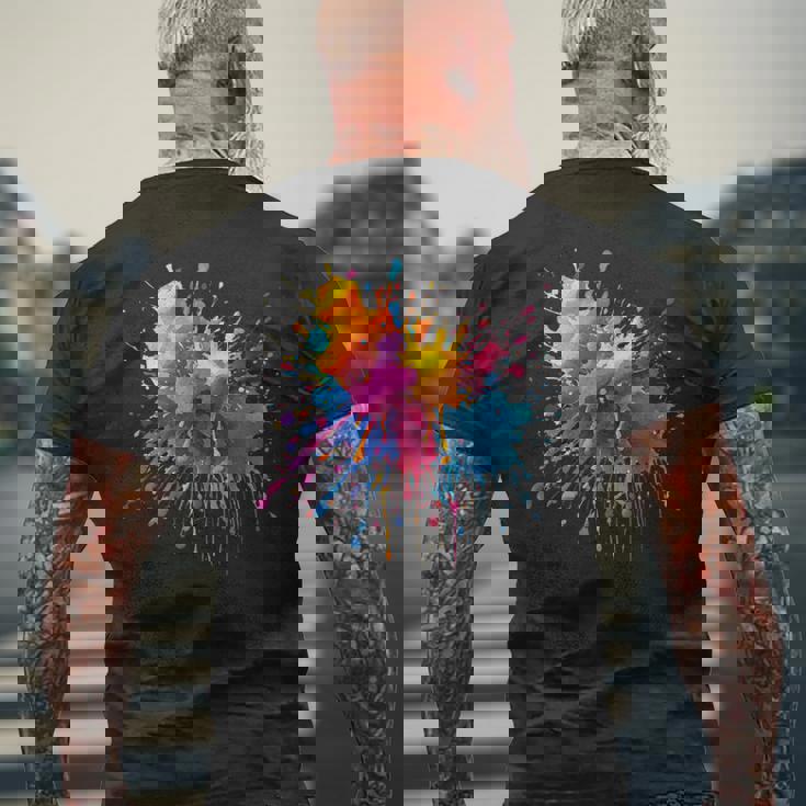 インク ペンキ 飛び散り レインボープリント カラフル イラスト メンズTシャツ バックプリント 高齢者への贈り物