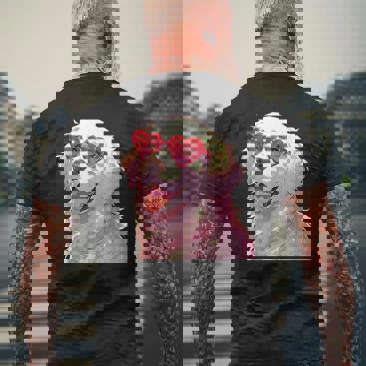 イングリッシュクリーム ゴールデンレトリバー ママギフト ハート メガネ ラブ メンズTシャツ バックプリント 高齢者への贈り物