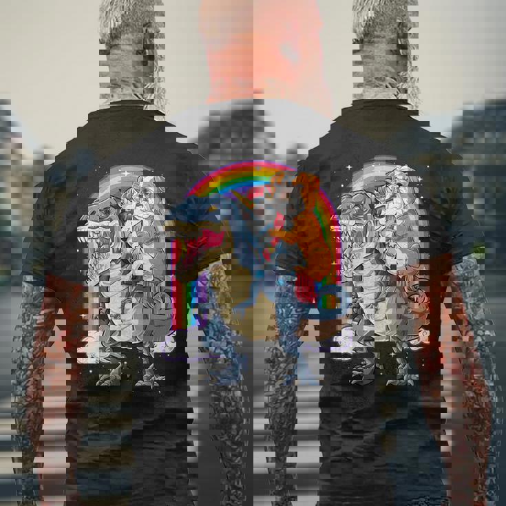 イングリッシュブルドッグ ユニコーン ライディング ダイナソー Tレックス ギフト メンズ レディース メンズTシャツ バックプリント 高齢者への贈り物