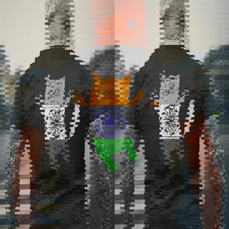 インド国旗 インド猫 メンズTシャツ バックプリント 高齢者への贈り物