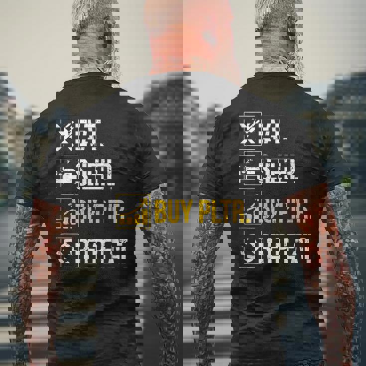 イートスリープインベストベスト Pltr購入パランティア投資。 メンズTシャツ バックプリント 高齢者への贈り物