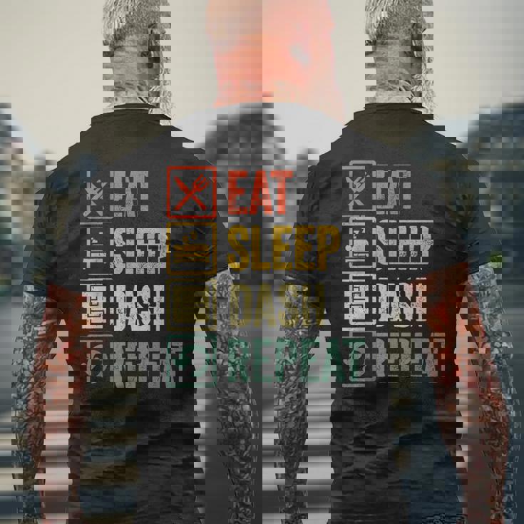 イートスリープダッシュリピートビデオゲームジオメトリビデオゲーマー メンズTシャツ バックプリント 高齢者への贈り物
