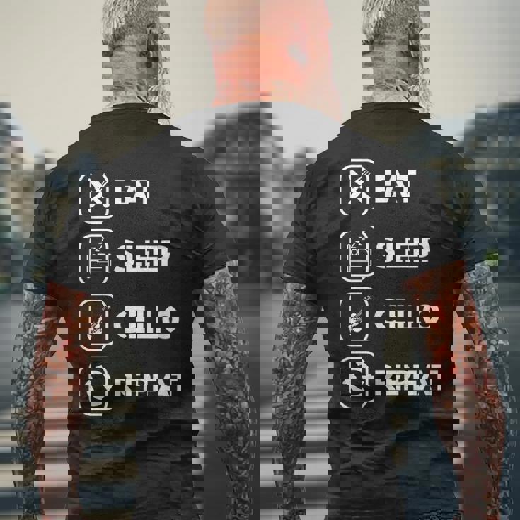 イート・スリープ・チェロ・リピート メンズTシャツ バックプリント 高齢者への贈り物