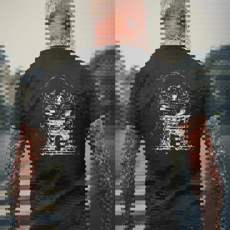 ウィトルウィウス的人体図 ドラム 面白tシャツ レオナルドダヴィンチ おもしろ ドラマー 服 音楽 メンズ メンズTシャツ バックプリント 高齢者への贈り物