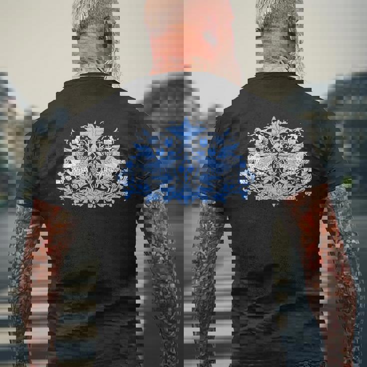 ウィリアム・モリス ストロベリー泥棒 鳥 ブルー メンズTシャツ バックプリント 高齢者への贈り物