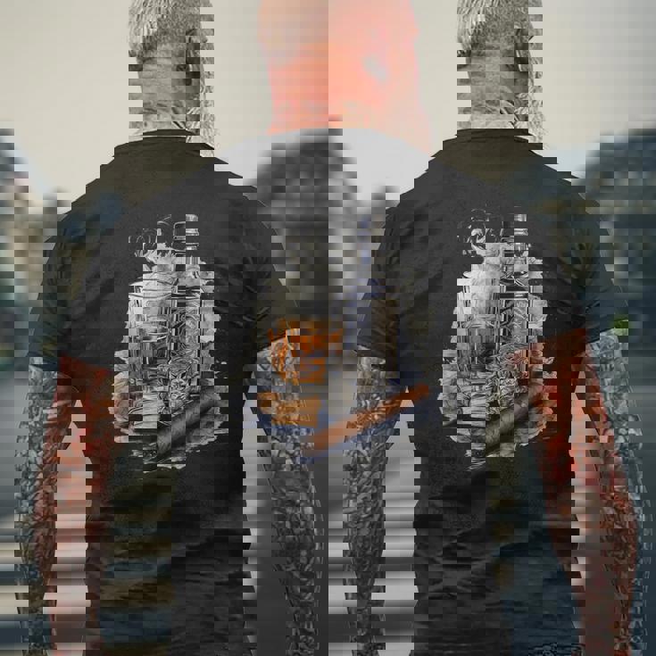 ウイスキー、シガー、チョコレート、オリジナルウイスキーアイデア メンズTシャツ バックプリント 高齢者への贈り物