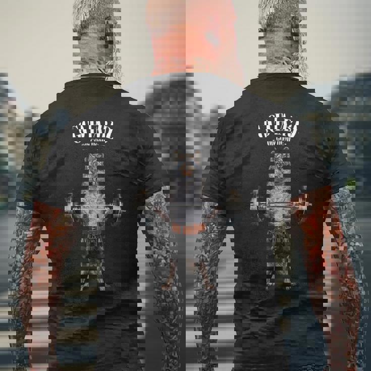 ウェイトリフティング 筋トレ バーベル やる気がないなら家に帰れ オオカミ 狼 メンズTシャツ バックプリント 高齢者への贈り物