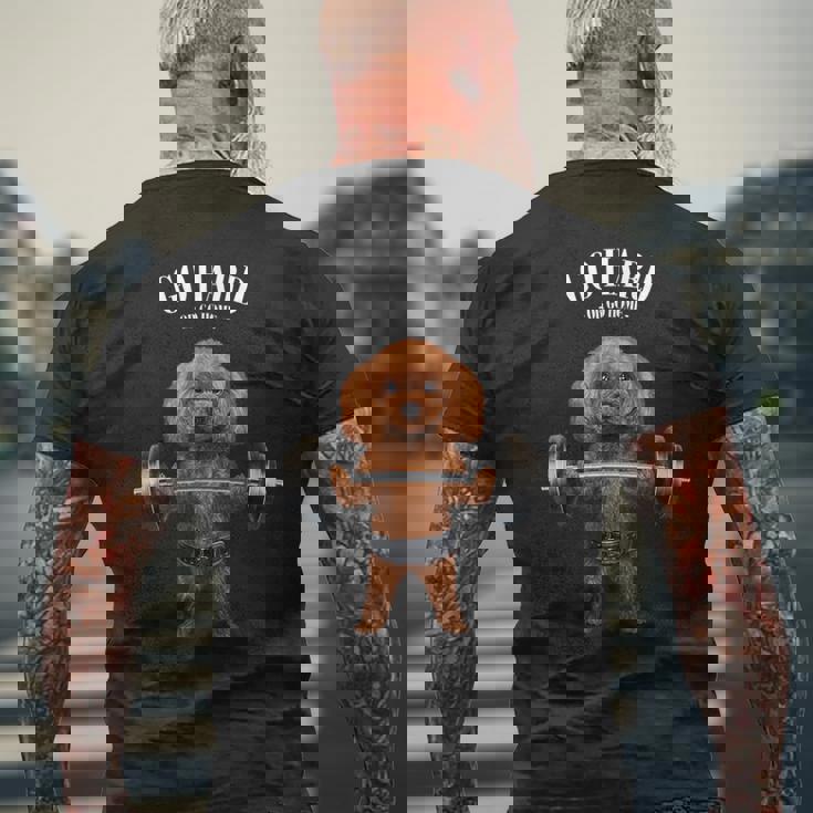 ウェイトリフティング 筋トレ バーベル やる気がないなら家に帰れ プードル 犬 メンズTシャツ バックプリント 高齢者への贈り物