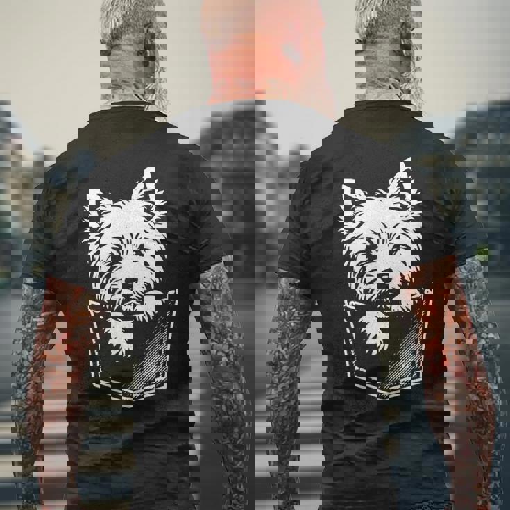 ウエスト ハイランド ホワイト テリア犬の覗くウェスティ デザイン メンズTシャツ バックプリント 高齢者への贈り物