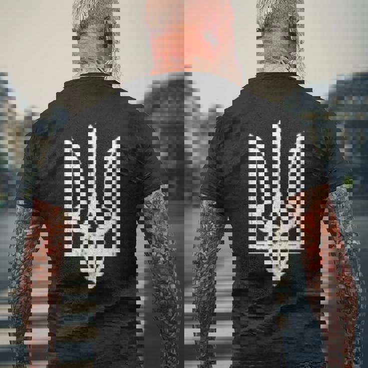 ウクライナのトライズブのシンボル ウクライナのトライデント メンズTシャツ バックプリント 高齢者への贈り物