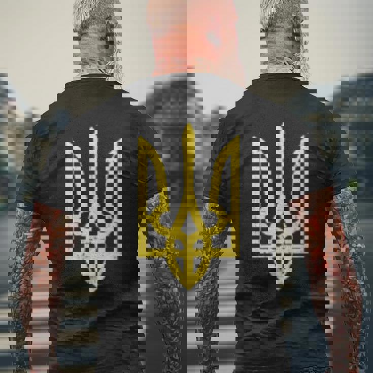 ウクライナのトライデントシンボル ウクライナ支援愛国 メンズTシャツ バックプリント 高齢者への贈り物