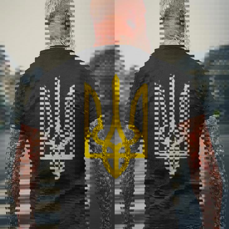 ウクライナの国章、ウクライナのトリズブ、ウクライナのトライデント メンズTシャツ バックプリント 高齢者への贈り物