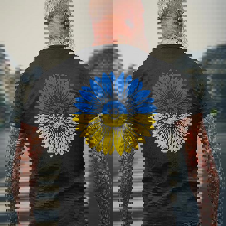 ウクライナの平和ひまわり苦しめられた青と黄色 メンズTシャツ バックプリント 高齢者への贈り物