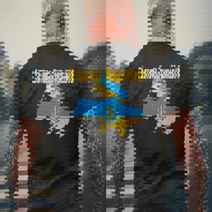 ウクライナ国旗とカラー ウクライナの栄光 メンズTシャツ バックプリント 高齢者への贈り物