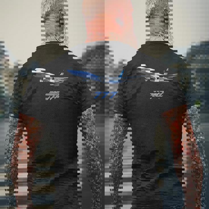 エアラインジェット777飛行機旅客機ジャンボジェット メンズTシャツ バックプリント 高齢者への贈り物