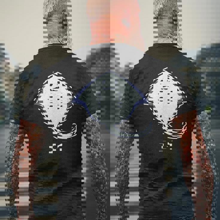 エイ エイの裏側 顔 笑顔 魚類 シンプル 簡単 かわいい おもしろ イラスト エイ好き メンズTシャツ バックプリント 高齢者への贈り物