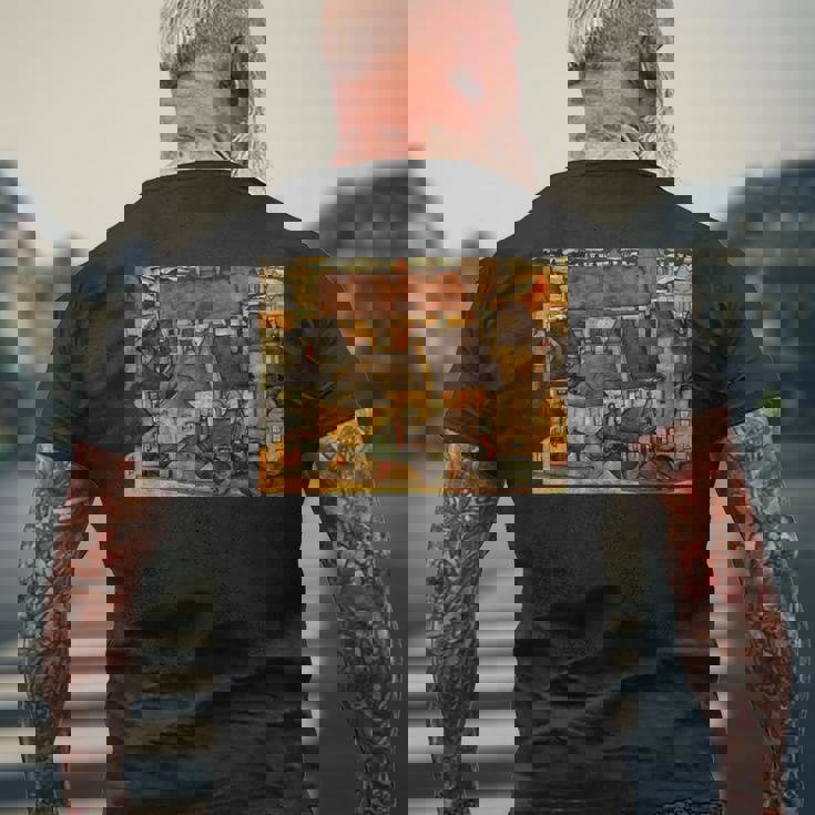 エゴン・シーレ作 イエロー・シティ 1914 メンズTシャツ バックプリント 高齢者への贈り物