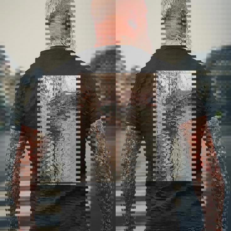 エゴン・シーレ作「トリエステの港」1907 メンズTシャツ バックプリント 高齢者への贈り物