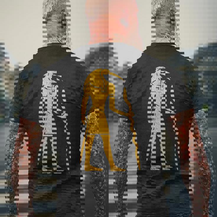 エジプトヒエログリフ ファラオ語 古代エジプト メンズTシャツ バックプリント 高齢者への贈り物