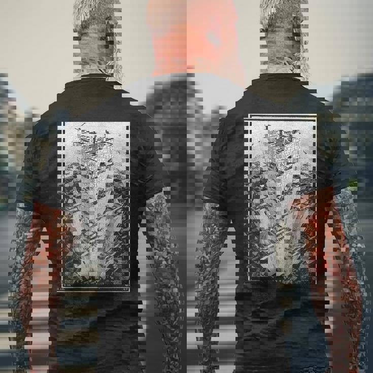 エッシャーのバベルの塔 メンズTシャツ バックプリント 高齢者への贈り物