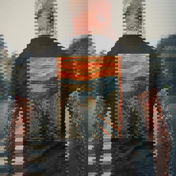 エドヴァルド表現主義の叫びムンクアート メンズTシャツ バックプリント 高齢者への贈り物