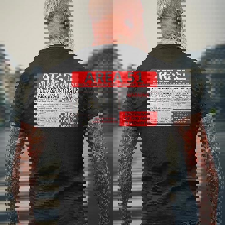 エリア51 フェイクミリタリーサイン メンズTシャツ バックプリント 高齢者への贈り物