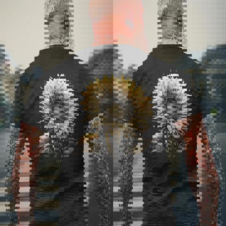エレガントなビンテージひまわり植物芸術 メンズTシャツ バックプリント 高齢者への贈り物