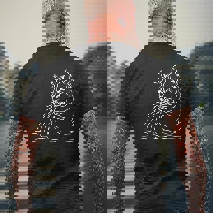 エレガントなラインアート ブリティッシュショートヘアの猫 メンズTシャツ バックプリント 高齢者への贈り物