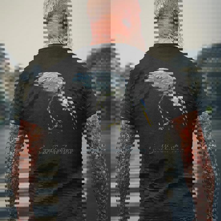 オオアオサギ 鳥類学 メンズTシャツ バックプリント 高齢者への贈り物