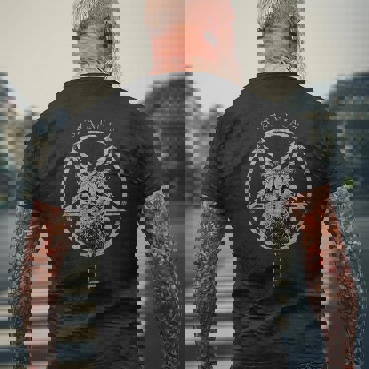 オカルト ゴシック グランジ サタン 猫 悪魔 ブラック バフォメット パンク 666 メンズTシャツ バックプリント 高齢者への贈り物