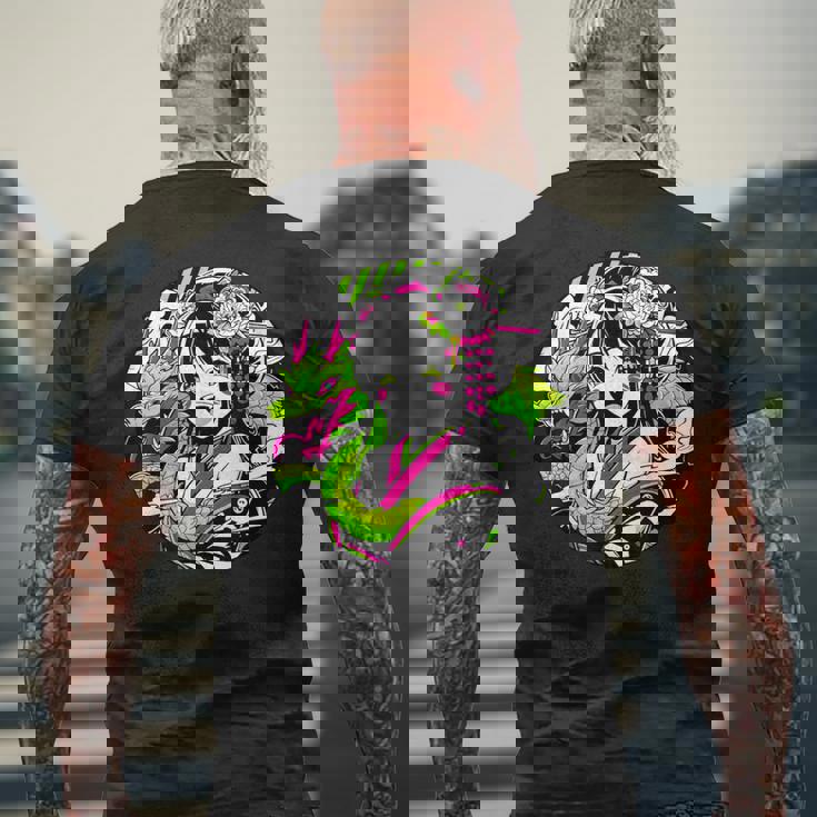 オタク愛好家のためのドラゴンボンド付きカワイイアニメ芸者 メンズTシャツ バックプリント 高齢者への贈り物