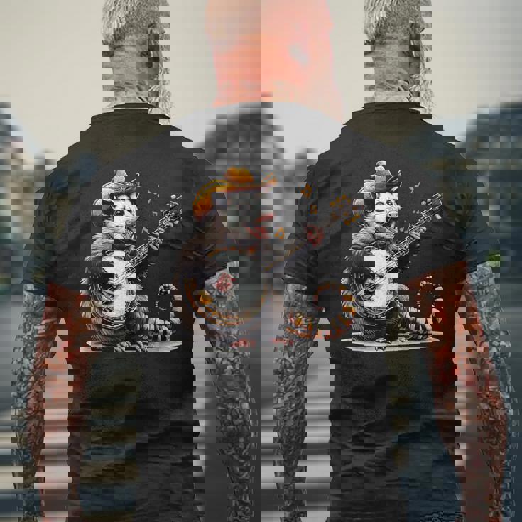 オポッサム演奏 バンジョー ギター 面白い ポッサムハット ゴミ オポッサム メンズTシャツ バックプリント 高齢者への贈り物