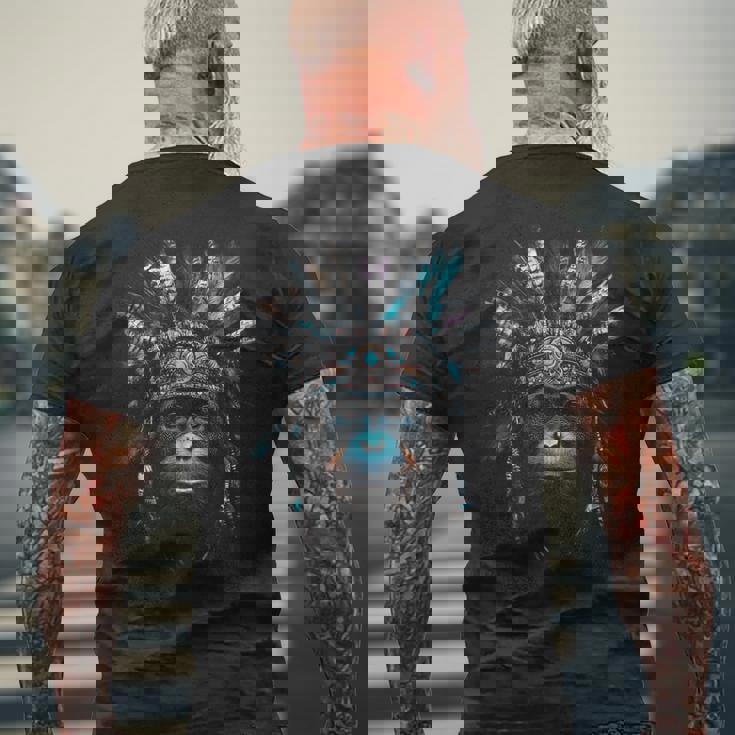 オランウータン ネイティブアメリカン ヘッドドレス 野生動物愛好家 メンズTシャツ バックプリント 高齢者への贈り物