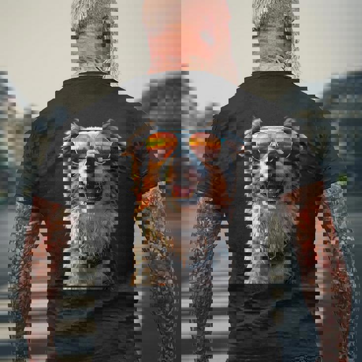 オーストラリアン・シェパード＆サングラス 愛犬家 シェパード メンズTシャツ バックプリント 高齢者への贈り物