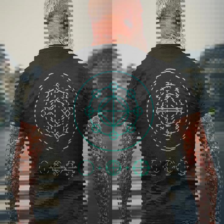 カタカムナウタヒ 三種の神器（ヤタノカガミ 八咫鏡、剣、勾玉） 神代文字 メンズTシャツ バックプリント 高齢者への贈り物