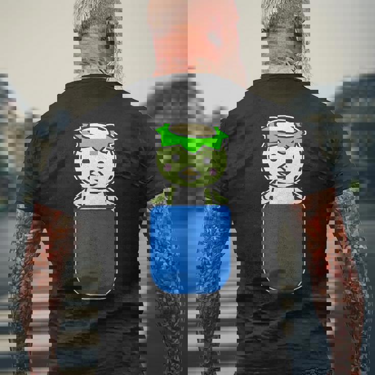 カッパ くん『いん・ざ・ぽけっと』河童【どうぶつフレンズ】きゅうり 妖怪 ゆるくて かわいい イラスト メンズTシャツ バックプリント 高齢者への贈り物