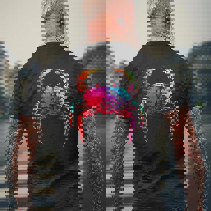 カニ カラフル 幾何学 動物 アート グラフィック モチーフ カニ メンズTシャツ バックプリント 高齢者への贈り物