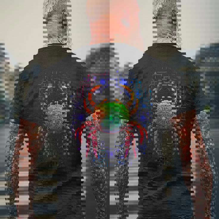 カニ曼荼羅動物モチーフアートカニ メンズTシャツ バックプリント 高齢者への贈り物