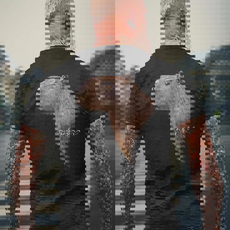 カピバラ グラフィック アート カピバラ Ro Ro Ro歯動物 アニマル ラバー メンズTシャツ バックプリント 高齢者への贈り物