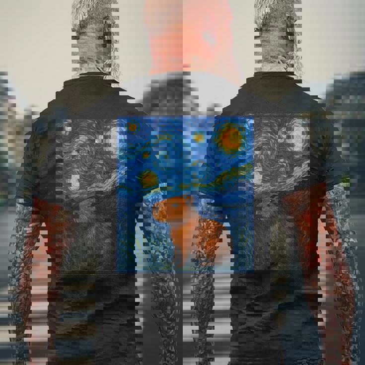 カピバラヴァンゴッホスターリーナイト メンズTシャツ バックプリント 高齢者への贈り物