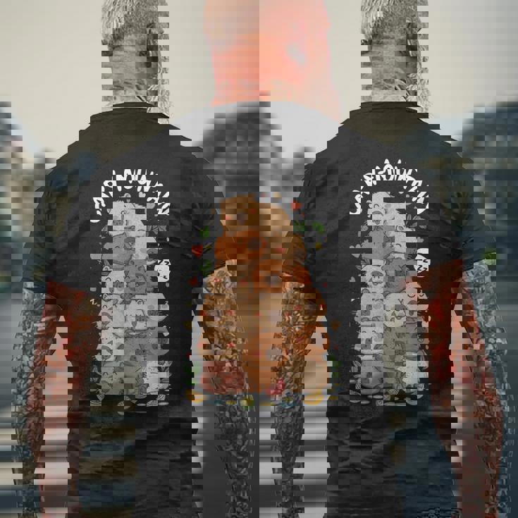 カピバラ山 かわいい 寝ているカピバラの恋人 メンズTシャツ バックプリント 高齢者への贈り物